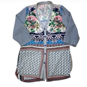 Aratta Silent Journey Anthropologie Tunic Top Button Up Bohemian Floral Print S